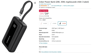 Anker Zolo 20.000mAh 30W Power Bank voor €26,99 bij Amazon NL
