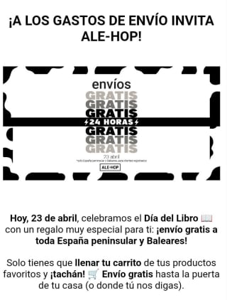 24h los envíos gratis para registrados en Ale-Hop