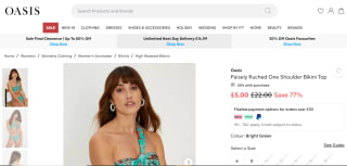 Oasis Paisley Ruched One Shoulder Bikini Top - £5