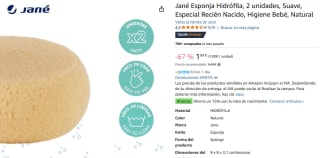 Jané 2 Esponjas Hidrófila Especial Recién Nacido por 1,99€