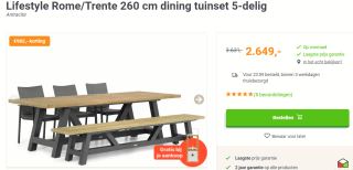 Lifestyle Rome/Trente 260 cm dining tuinset 5-delig + gratis gaslantaarn voor €2649 bij Tuinmeubelshop