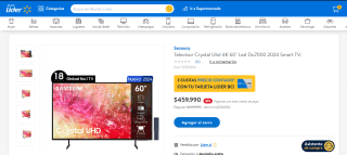 Smart Tv 58'' Crystal Uhd 4K Cu7000 por $459.990