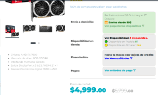 Tarjeta De Video MSI Gaming Radeon por $4999 en Dimercom