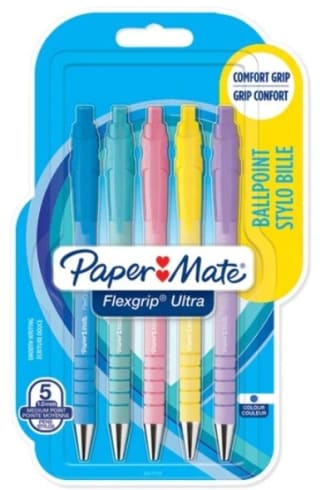 5 bolígrafos de la marca Paper Mate, flexgrip, colores pastel por 4,88€.