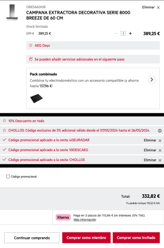 AEG Campana extractora decorativa SERIE 8000 BREEZE 60cm Clase A por solo 332,82€