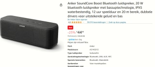 Anker SoundCore Boost Black voor €44,99 bij Amazon