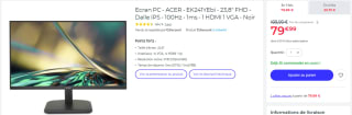 Ecran PC 24" Acer EK241YEbi à 79,99€