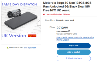 Obtain opened Motorola Edge 30 Neo at eBay for £159.99