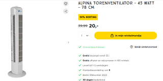 Alpina Torenventilator - 45 Watt - 78 cm - Oscillerend voor €20 bij de Xenos