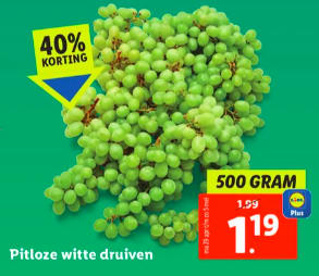 500 Gram Pitloze witte druiven voor €1,19 bij de Lidl