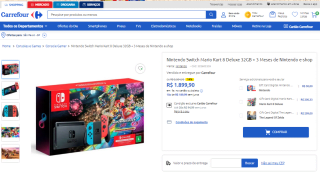 Console Nintendo Switch Mario Kart 8 de 32GB + Nintendo e-shop por 3 Meses - R$ 1.899,90