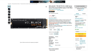WD Black SN770 SSD 1TB M.2 NVMe PCIe 4.0 por solo 70,95€