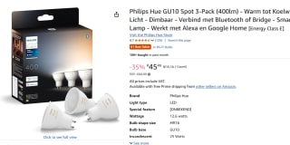 PHILIPS HUE Spot - White Ambiance - GU10 (3 pack) voor €45,49 bij Amazon