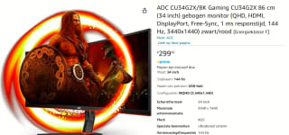AOC CU34G2X Gaming Monitor voor €299 bij Amazon
