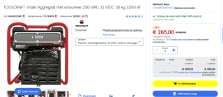 TOOLCRAFT Inverter-stroomgenerator, 12 V/DC continu vermogen 3200 W voor €265 bij Conrad