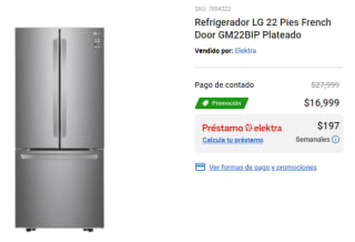 Descuento Elektra: Refrigerador LG 22 Pies GM22BIP por $16,999
