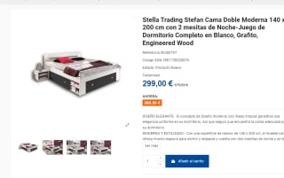 Cama Doble Moderna 140 x 200 cm con 2 mesitas de Noche por 299€