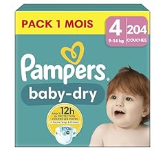 Couches Pampers Baby-Dry, Taille 4, 9-14kg, Une nuit jusqu'à 100% sans fuites à 51,48€