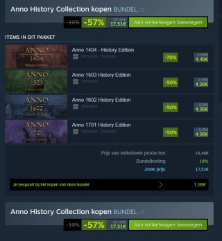 Anno History Collection bundel voor €17,51 via Steam
