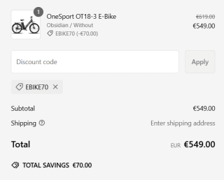 OneSport OT18-3 E-bike voor €549 met code bij OneSport