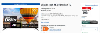 Chiq 55 inch 4K UHD Smart TV voor €299 in de lidl webshop