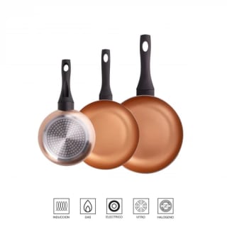 San Ignacio Set 3 Sartenes de Aluminio Prensado para Inducción con Mango Bakelita 18-22-26 cm por 19,90€
