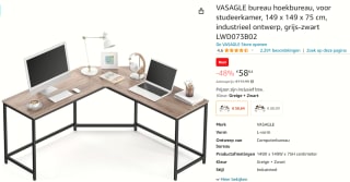 L-Vormig Hoekbureau 149 x 149 x 75 cm voor €58,64 bij Amazon