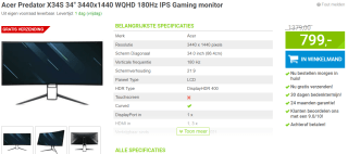 Acer Predator X34S Zwart voor €799 bij Megekko