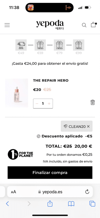 20% descuento en Yepoda