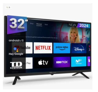 Smart TV 32 pulgadas Led HD, televisor Hey Google Official Assistant, control por voz - TD Systems K32DLC19GLE por 125.79€ (Cuenta Nueva 113.79€)
