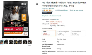 14kg Pro Plan hondenvoer met kip voor medium honden voor €26,47 bij Amazon.nl