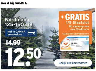 Nordmann kerstboom 125-150cm + 1/5 staatslot voor €12,50