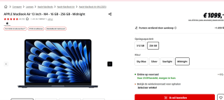 APPLE MacBook Air 13 inch - M4 - 16 GB - 256 GB - Midnight voor €1.009 bij de Mediamarkt