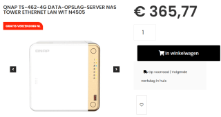 QNAP TS-462 4GB Data opslag server NAS tower voor €369,77 bij Caps