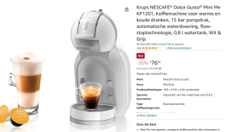Krups NESCAFÉ Dolce Gusto Mini Me KP1201 - Koffiecupmachine + 5 dozen koffie voor €77 bij Amazon