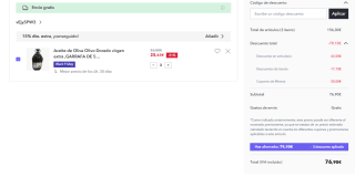 15 litros de Aceite de Oliva Olivo Dorado virgen extra por 76,20€ (litro por 5,12€)