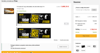 TV OLED 65" Sony XR-65A80L Panel EX 4K 120Hz Google TV por solo 1.699,15€