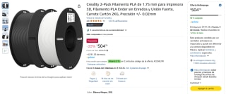 Filamento PLA Creality 2-pack 1.75mm 2KG $505 | Amazon