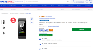 Pulseira Inteligente da Xiaomi, modelo Mi Band 4C - R$ 161,10