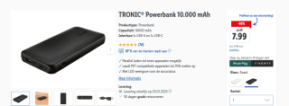 TRONIC® Powerbank 10.000 mAh voor €7,99 in de Lidl webshop