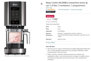 Ninja Creami NC300EU ijsmachine voor €178 via Amazon.nl