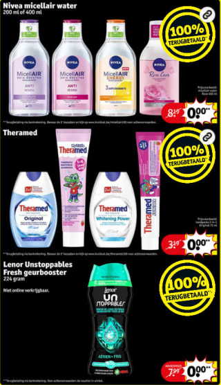 3 gratis producten bij Kruidvat met 100% cashback actie (micellair water, tandpasta, geurparels)