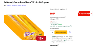 18 x Sultana Crunchers Kaas/Ui 140 g voor €18,48 bij Bol