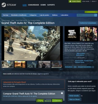 Jogo: Grand Theft Auto IV para PC no Steam - R$ 23,70