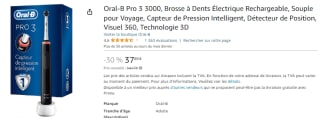 Brosse à dent électrique rechargeable Oral-b Pro 3 3000 à 37,89€