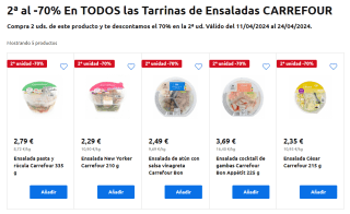 Tarrinas ensaladas Segunda unidad al 70% descuento
