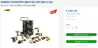 DeWALT DCK853P4-QW 8-kit 18V 5Ah Li-ion voor €1067,40 bij Toolnation