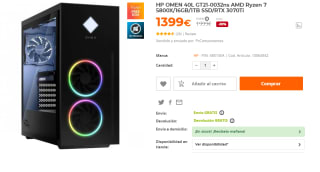 Torre Gaming HP OMEN 40L GT21-0032ns con AMD Ryzen 7 5800X de 16GB/1TB SSD por 1399€