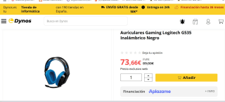Auriculares Gaming Logitech G535 Inalámbrico Negro por 73,66€
