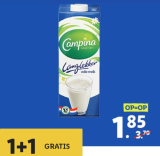 Campina Langlekker melk 1+1 gratis met de Lidl app